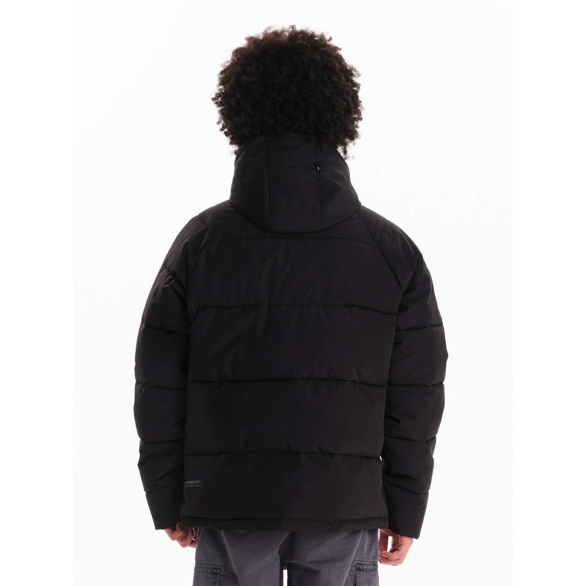 EMERSON MEN’S REGULAR FIT POLYESTER HOODED PUFFER JACKET 242.EM10.90 BLACK