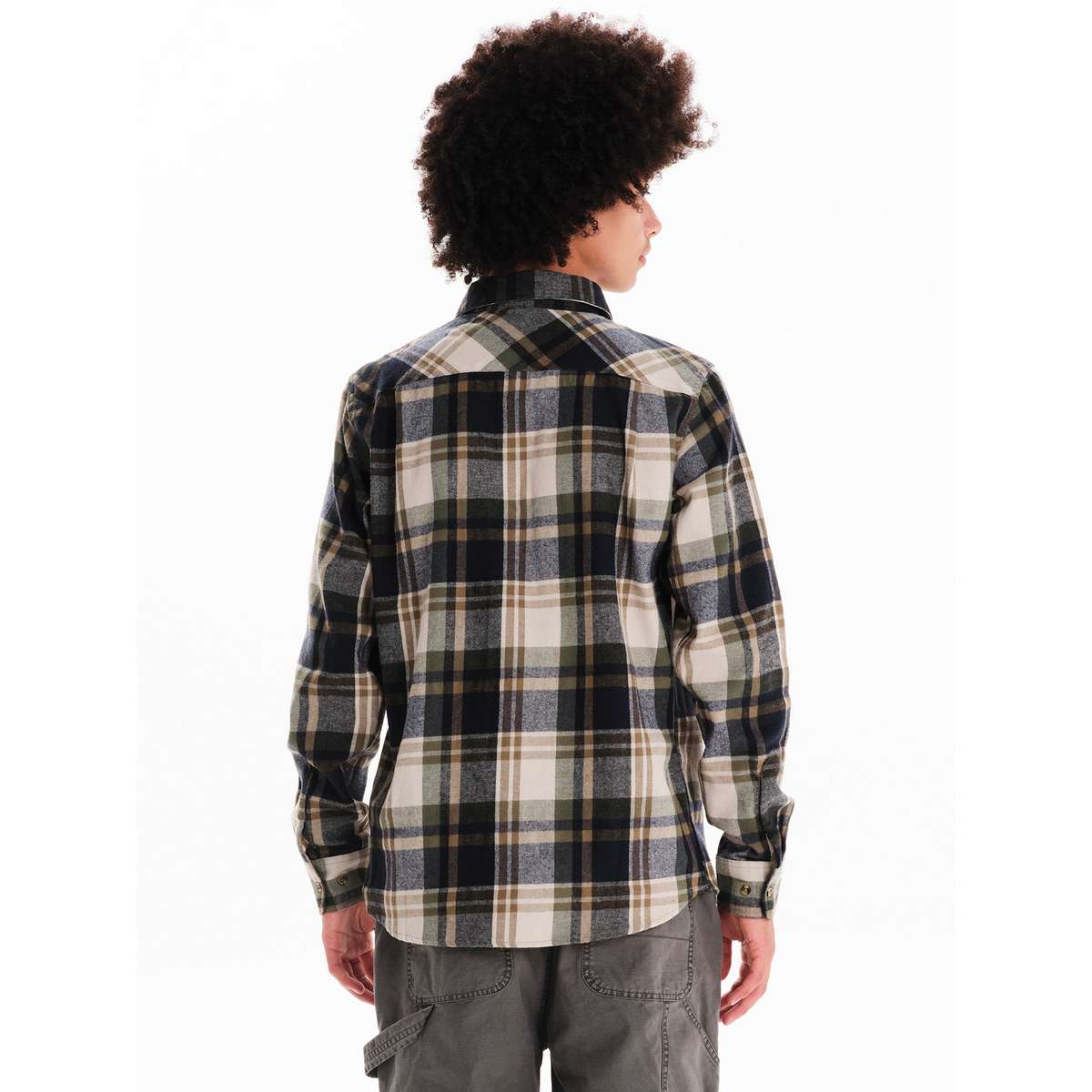 EMERSON MEN’S REGULAR FIT POLYESTER CHECKERED FLANNEL SHIRTS BLUE BLACK/OLIVE
