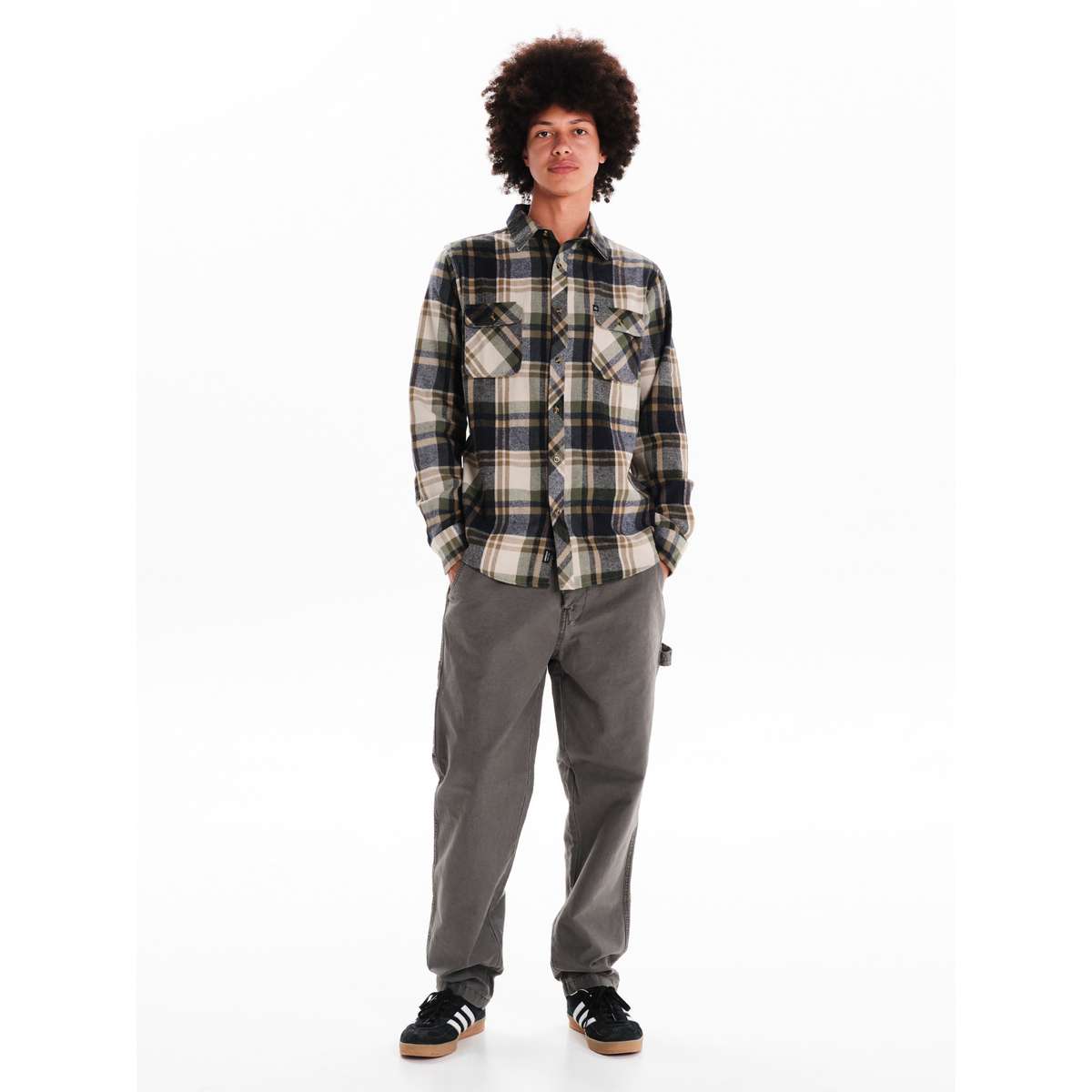 EMERSON MEN’S REGULAR FIT POLYESTER CHECKERED FLANNEL SHIRTS BLUE BLACK/OLIVE