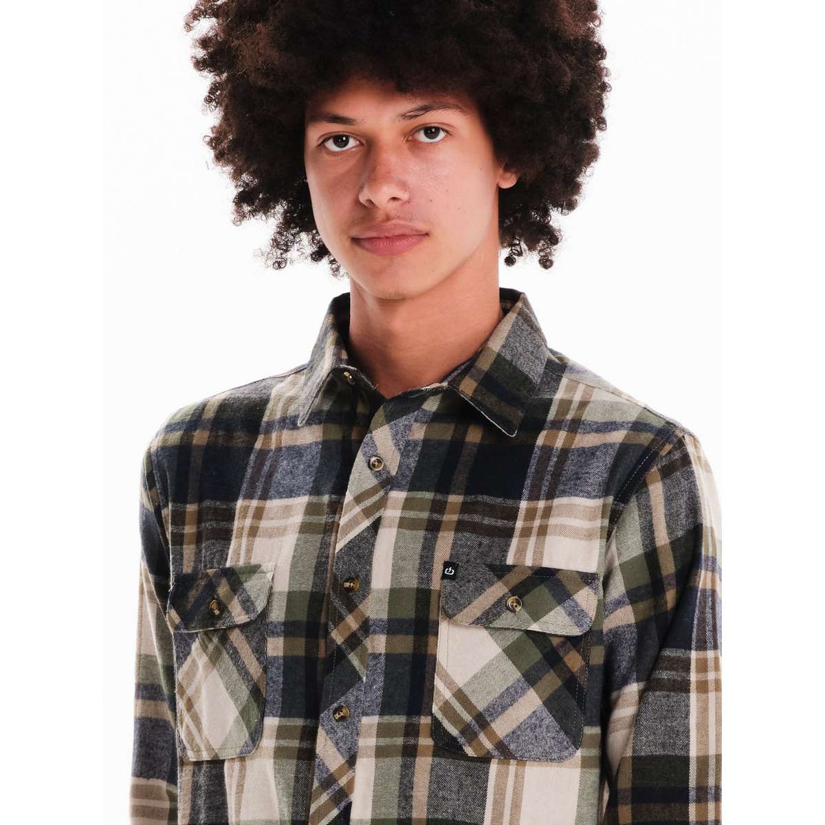 EMERSON MEN’S REGULAR FIT POLYESTER CHECKERED FLANNEL SHIRTS BLUE BLACK/OLIVE