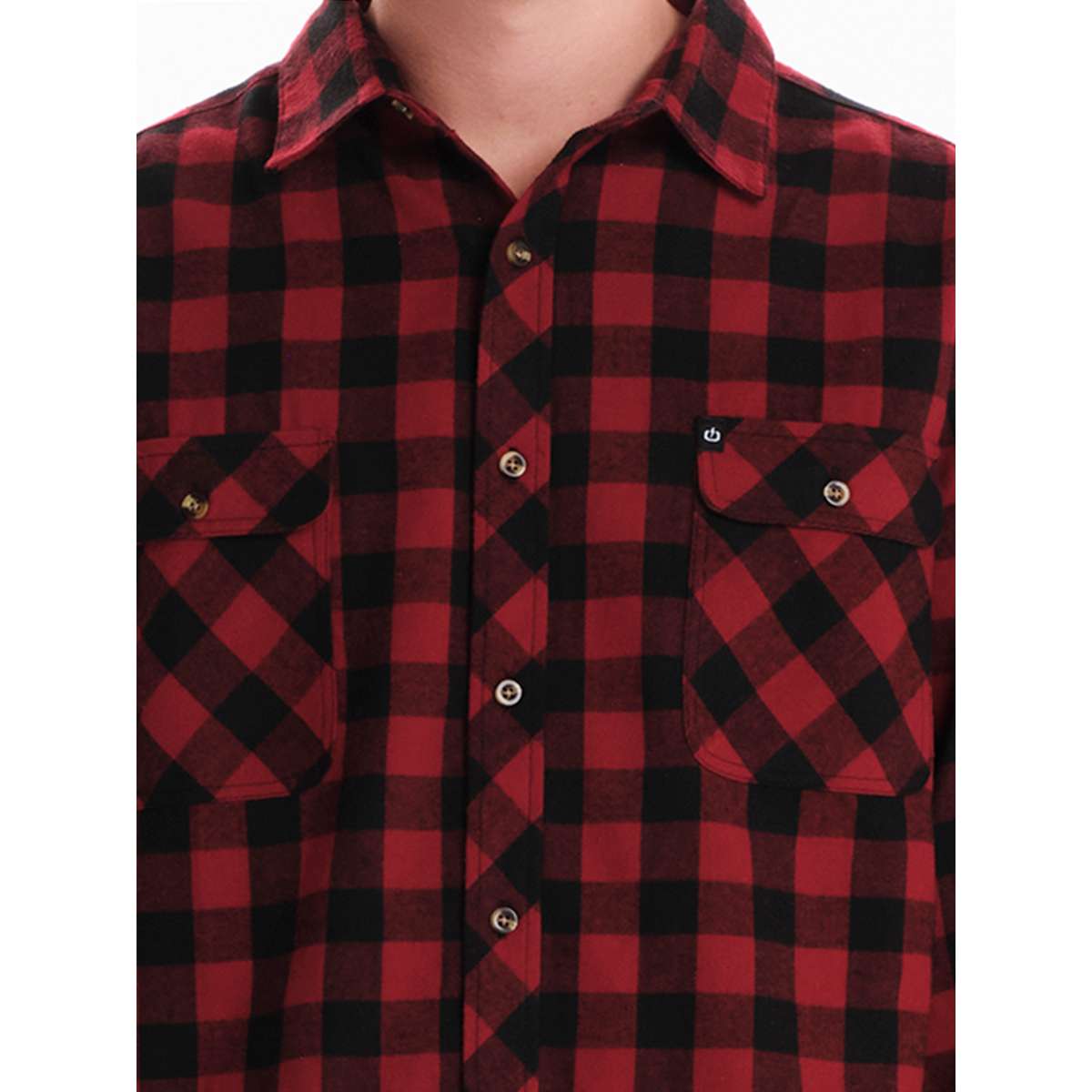 EMERSON MEN’S REGULAR FIT POLYESTER CHECKERED FLANNEL BUTTON DOWN SHIRTS RED/BLACK