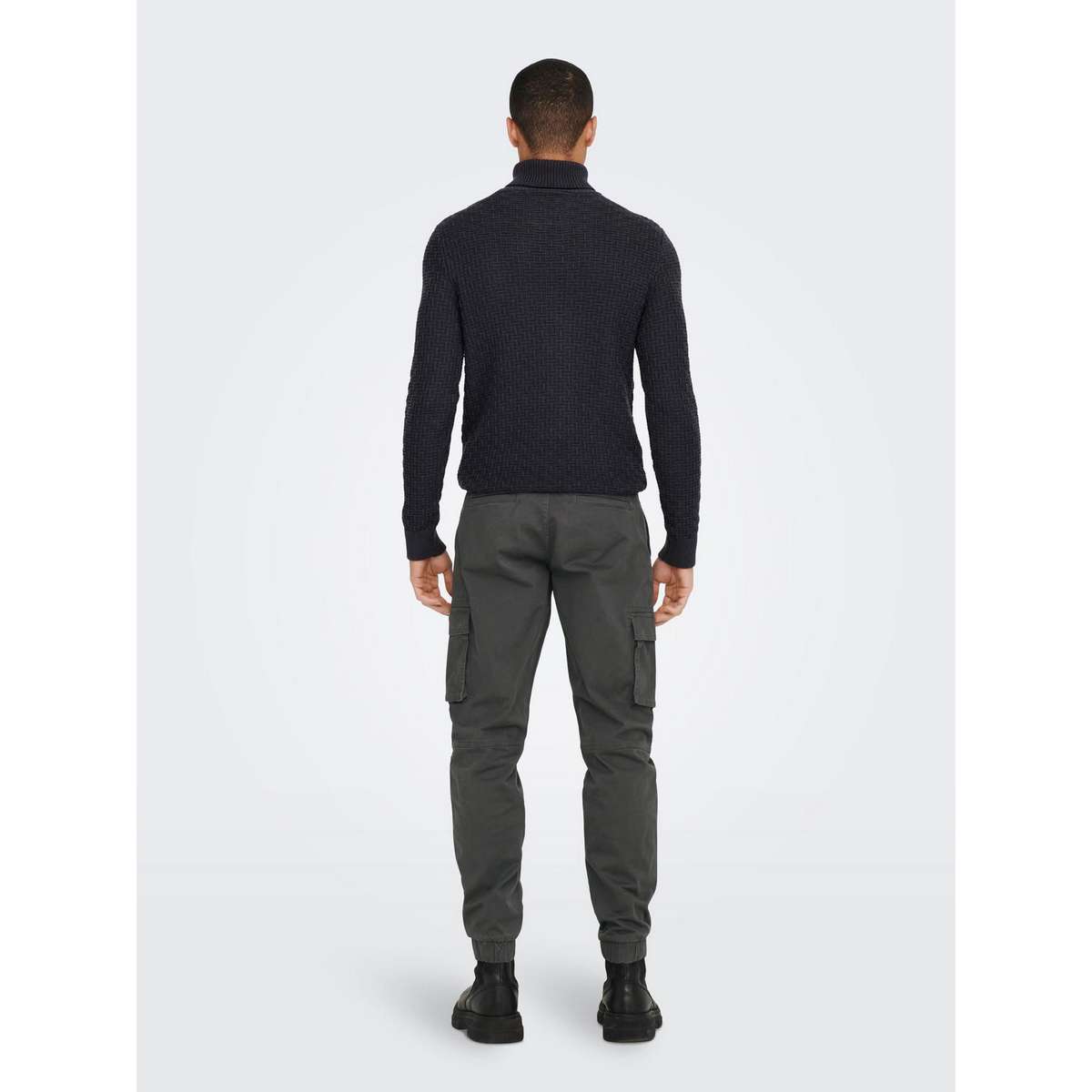 ONLY & SONS MEN΄S TAPERED FIT COTTON ELASTICATED HEMS TROUSERS 22016687 GREY PINSTRIPE - Γκρι - W38 L34