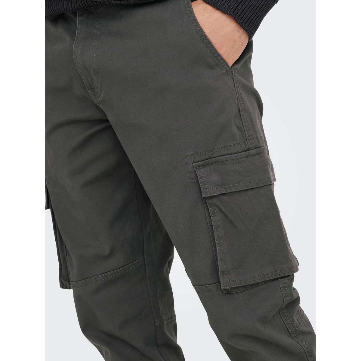 ONLY & SONS MEN΄S TAPERED FIT COTTON ELASTICATED HEMS TROUSERS 22016687 GREY PINSTRIPE - Γκρι - W38 L34