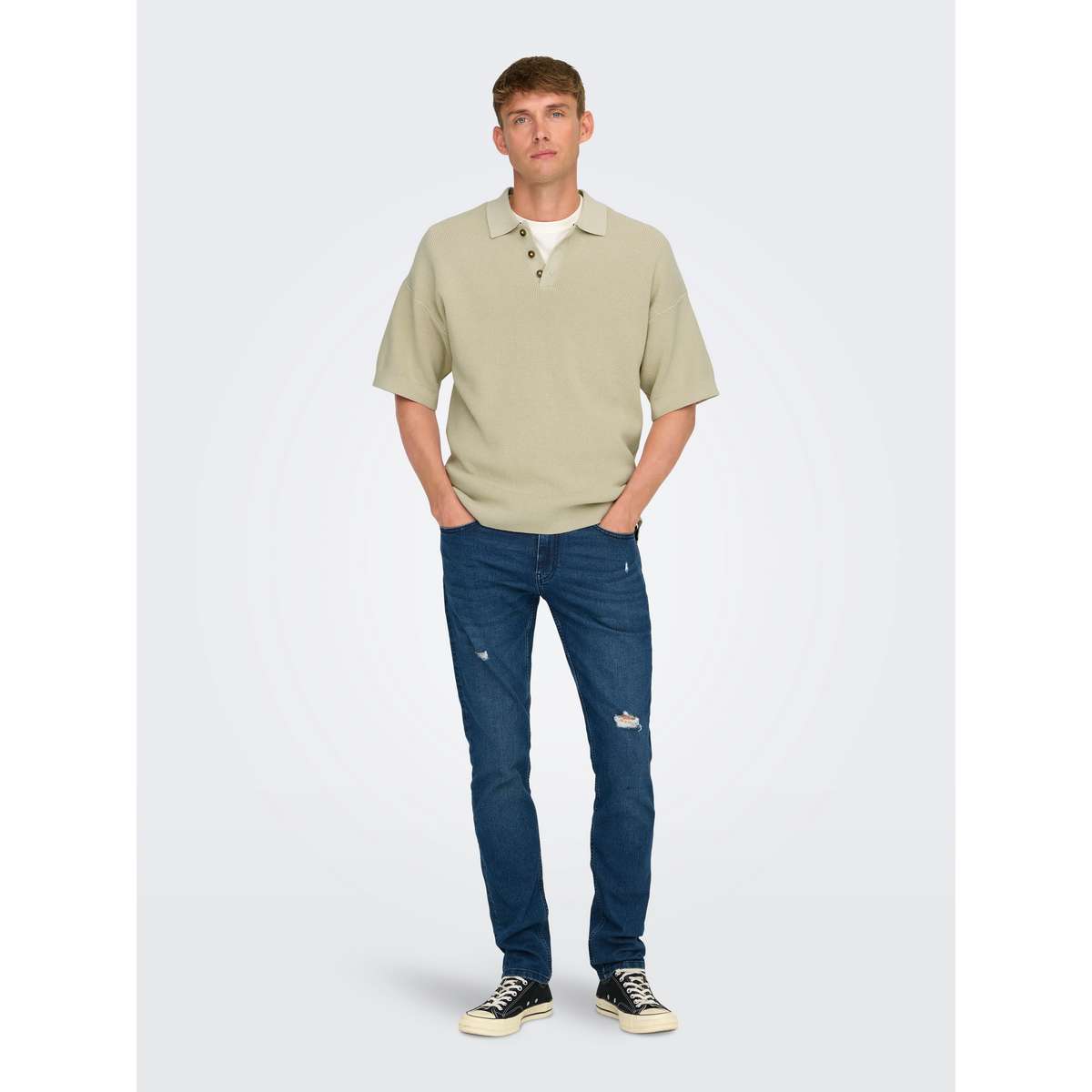 ONLY & SONS MEN΄S DROP FIT COTTON POLO SHIRT 22031757 SILVER LINING