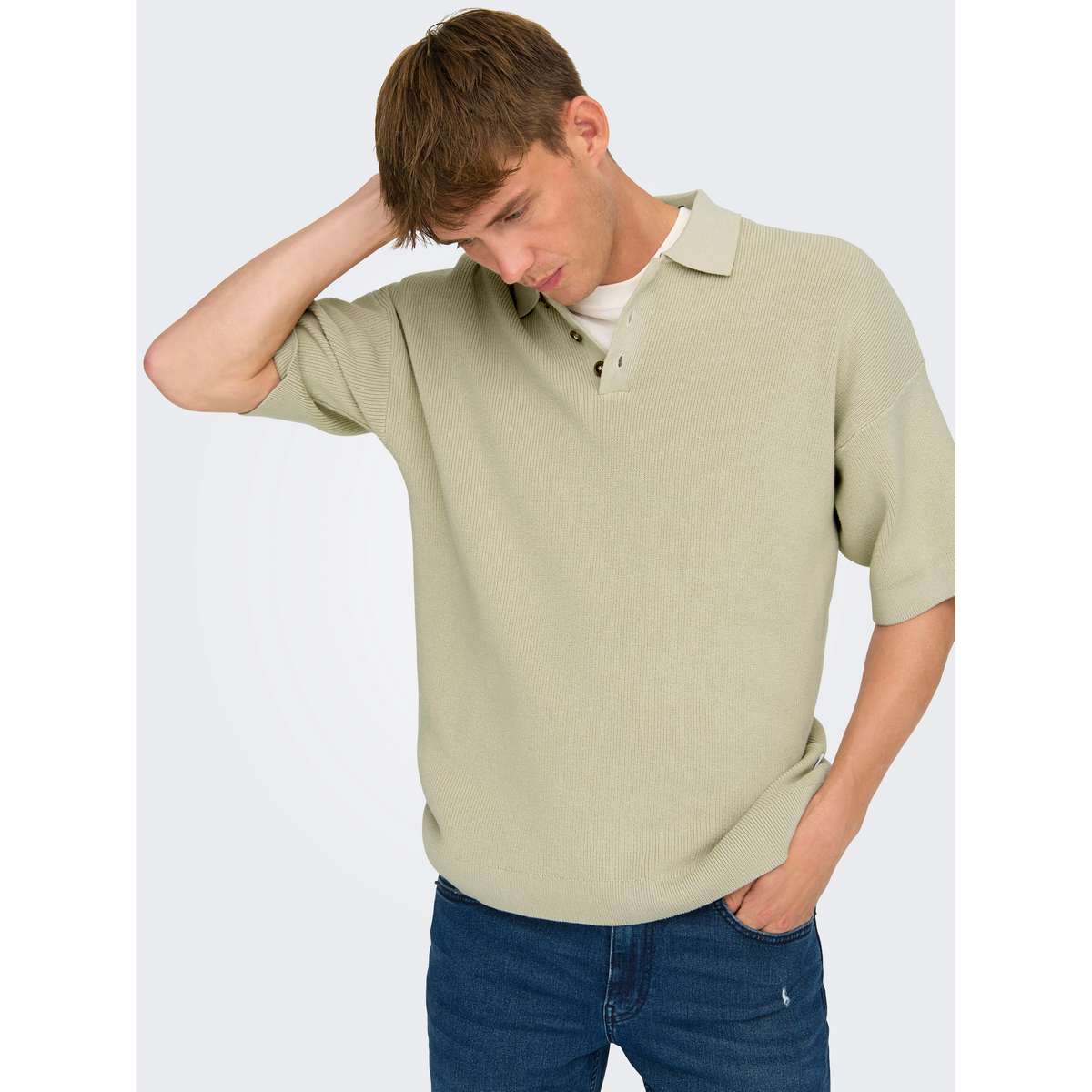 ONLY & SONS MEN΄S DROP FIT COTTON POLO SHIRT 22031757 SILVER LINING