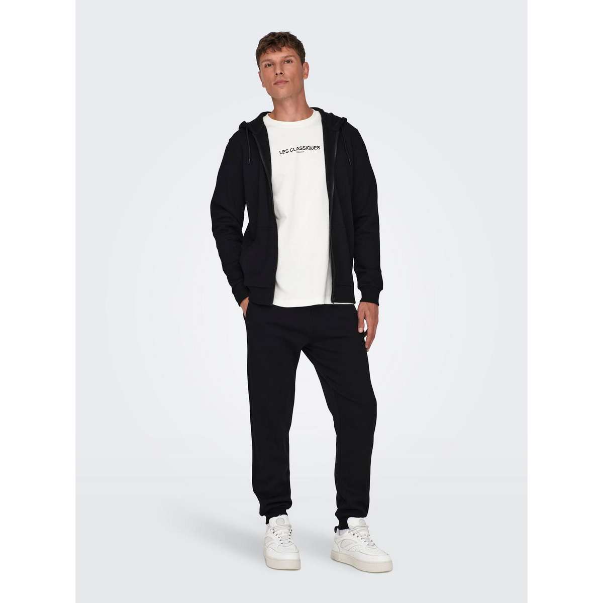 ONLY & SONS MEN΄S REGULAR FIT COTTON ZIP HOODIE SWEATSHIRT 22018684 BLACK