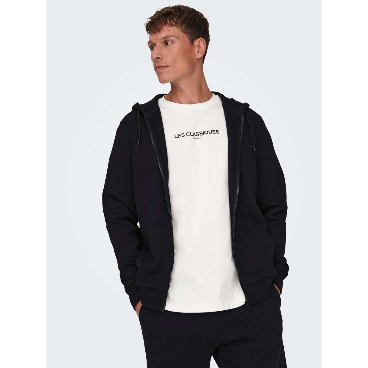 ONLY & SONS MEN΄S REGULAR FIT COTTON ZIP HOODIE SWEATSHIRT 22018684 BLACK