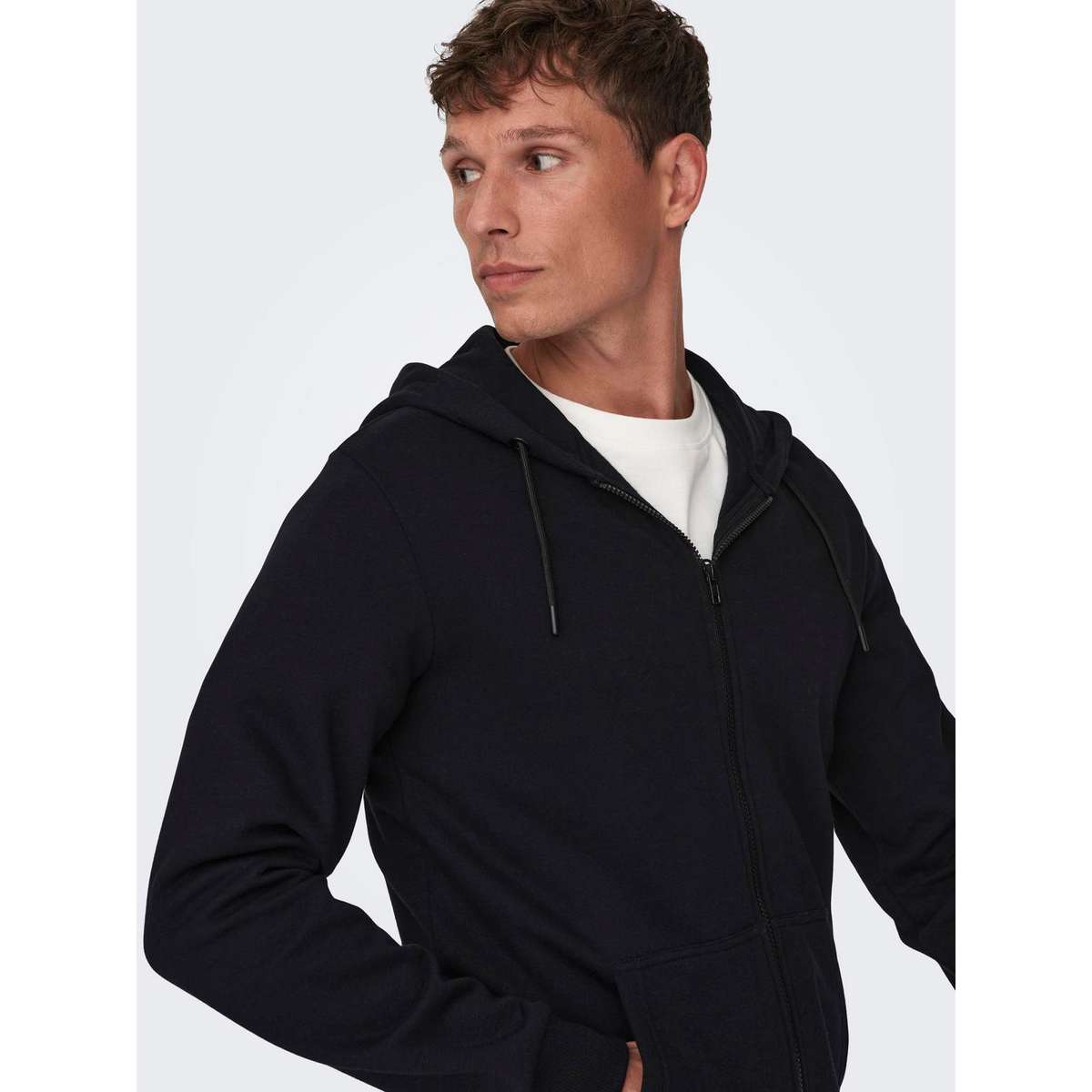 ONLY & SONS MEN΄S REGULAR FIT COTTON ZIP HOODIE SWEATSHIRT 22018684 BLACK